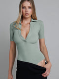 Women's POLO Neck Knitted Bodysuit for Couples' Outings
