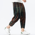 Loose Checkered Cotton-Linen Crop Lantern Pants